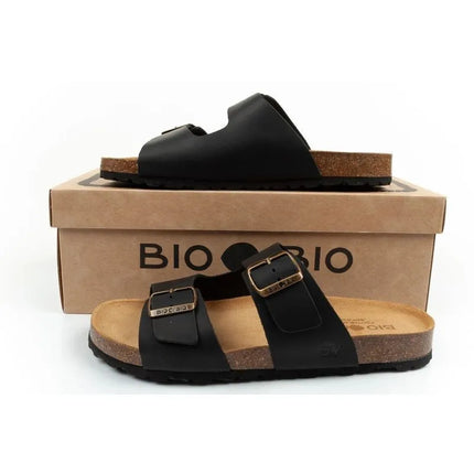 Bio Bio vyriškos šlepetės, profiliuotos basutės, natūrali oda, juodos