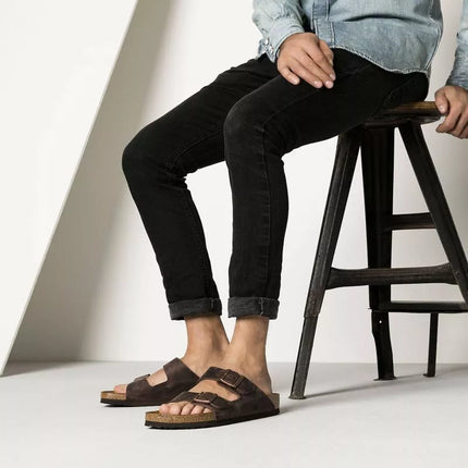 Birkenstock Arizona Nubuk Habana Siauri Rudi Moteriški/Vyriški Šlepetės (52533)