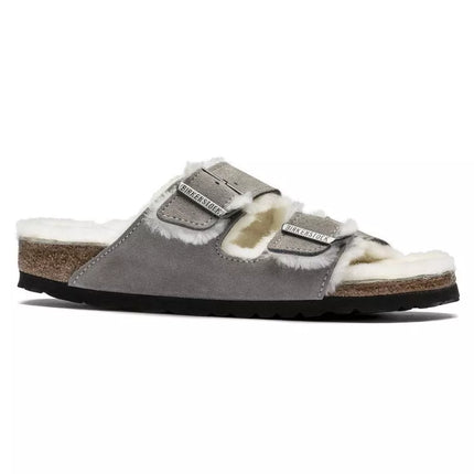 „Birkenstock Arizona Shearling Stone Coin“ moteriškos/vyriškos izoliuotos šlepetės, zomšas su avikailiu, siauros (1017403)