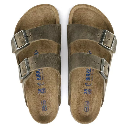 Birkenstock Arizona Soft Footbed Oiled Leather Siaurims Faded Khaki Šlepetės Siauriems Kojoms (1019377)