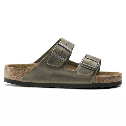 Birkenstock Arizona Soft Footbed Oiled Leather Siaurims Faded Khaki Šlepetės Siauriems Kojoms (1019377)