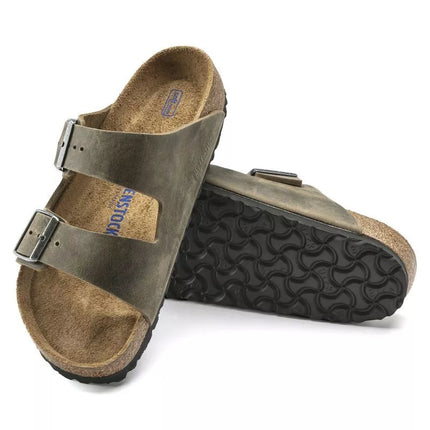Birkenstock Arizona Soft Footbed Oiled Leather Siaurims Faded Khaki Šlepetės Siauriems Kojoms (1019377)