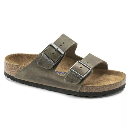 Birkenstock Arizona Soft Footbed Oiled Leather Siaurims Faded Khaki Šlepetės Siauriems Kojoms (1019377)