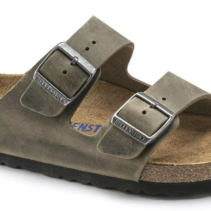 Birkenstock Arizona Soft Footbed Oiled Leather Siaurims Faded Khaki Šlepetės Siauriems Kojoms (1019377)