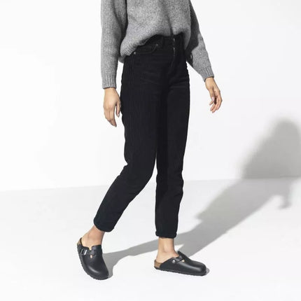 Birkenstock Boston Black moteriškos/vyriškos klumpės, aliejuotos odos, siauros šlepetės (0059463)