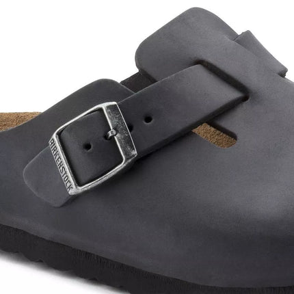 Birkenstock Boston Black moteriškos/vyriškos klumpės, aliejuotos odos, siauros šlepetės (0059463)