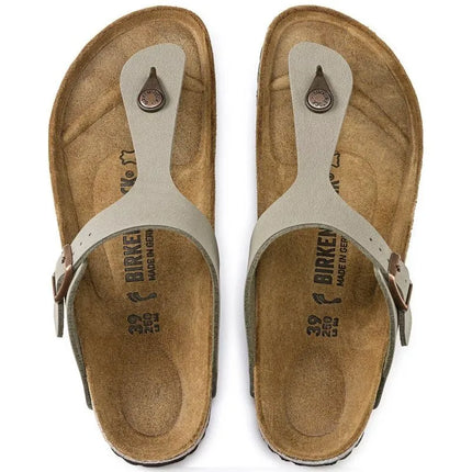 Birkenstock Gizeh Birko-Flor Nubuck Stone vyriškos šlepetės per pirštą, plati pėda, pilkos (43391)