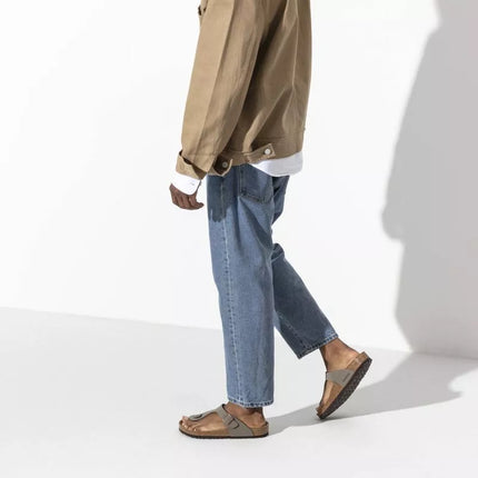 Birkenstock Gizeh Birko-Flor Nubuck Stone vyriškos šlepetės per pirštą, plati pėda, pilkos (43391)