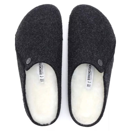 Birkenstock Zermatt Antracito spalvos vilnos veltinio šlepetės su pašiltinimu moterims/vyrams, įprasto pločio (1015090)