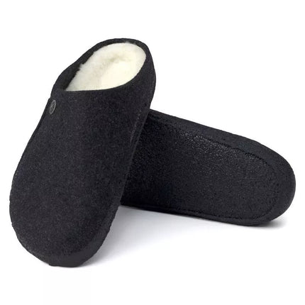Birkenstock Zermatt Antracito spalvos vilnos veltinio šlepetės su pašiltinimu moterims/vyrams, įprasto pločio (1015090)