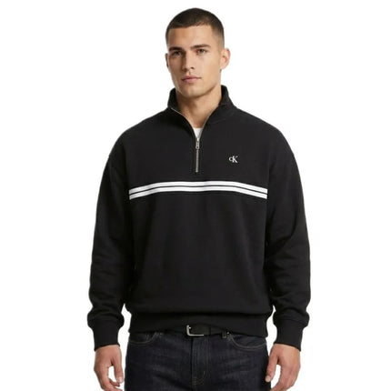 Calvin Klein džemperis su užtrauktuku, gobtuvu ir logotipu juodas - LZ04RE285G-UB1