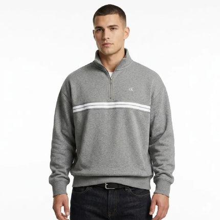 Calvin Klein užsegamas flisinis džemperis su gobtuvu ir logotipu papuošta juostele, pilkas (Grey Heather) - LZ04RE285G-P7E