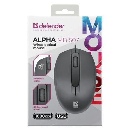 „Defender“ pelė „Alpha MB-507 Silent“, juoda, 1000 dpi, 3 mygtukai