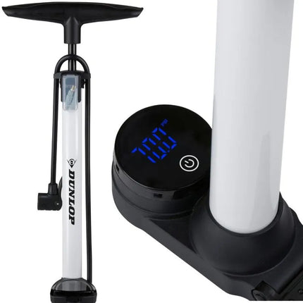 DUNLOP dirbtuvių / dviračių pompa 174 Psi (12 barų) su elektroniniu slėgio matuokliu ir sulankstomu pagrindu