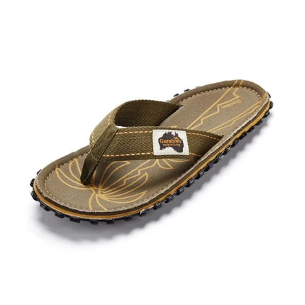 Gumbies vyriškos šlepetės per pirštą ISLANDER FLIP-FLOP PALM LEAF KHAKI