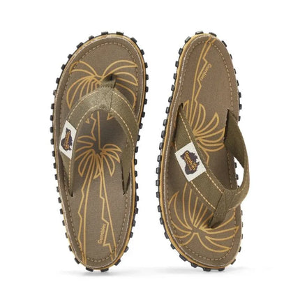 Gumbies vyriškos šlepetės per pirštą ISLANDER FLIP-FLOP PALM LEAF KHAKI