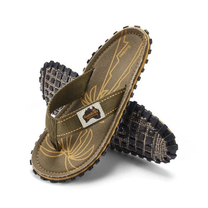 Gumbies vyriškos šlepetės per pirštą ISLANDER FLIP-FLOP PALM LEAF KHAKI