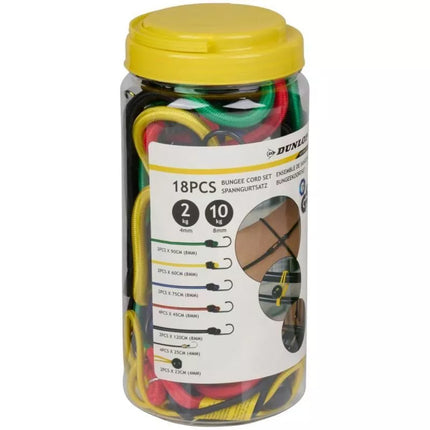 GUMINĖS BAGAŽO TVIRTINIMO JUOSTELĖS SU KABLIUKAIS 18 VNT. DUNLOP