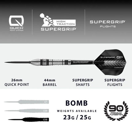 Harrows SUPERGRIP QP BOMB 90% smiginis su plieniniais antgaliais