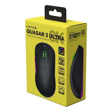 Hator Quasar 3 Ultra 8K belaidė žaidimų pelė, juoda