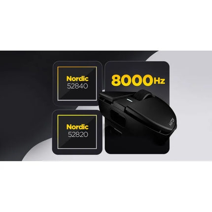 HATOR Quasar 3S Ultima 8K belaidė žaidimų pelė, dešiniarankiams, RF belaidė + „Bluetooth“ + USB Type-C, optinis jutiklis, 30000 DPI