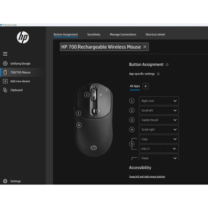 HP 700 įkraunama belaidė pelė, juoda, su baterija AZ7B0AA