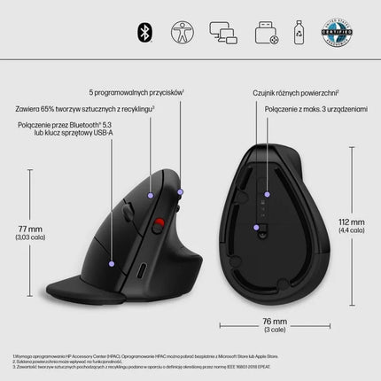 HP 920 ergonominė vertikali belaidė pelė, juoda