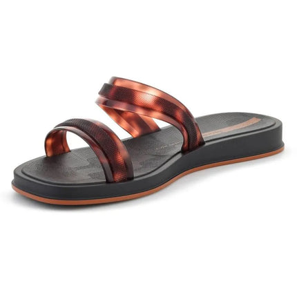 IPANEMA GLOW TRENDY SLIDE AD moteriškos šlepetės, juodos/vėžlio rašto/rudos spalvos, 27421-BR850