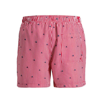 Jack&Jones vyriški maudymosi šortai JWHARUBA SWIM PRINTS 12206537 TRUE RED STRIPES