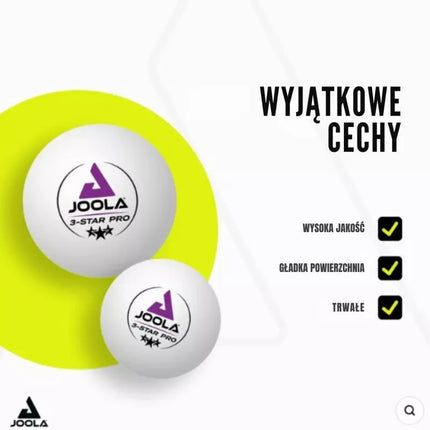 JOOLA PRO 3 ŽVAIGŽDUČIŲ STALO TENISO KAMUOLIUKAI 24 VNT. BALTI