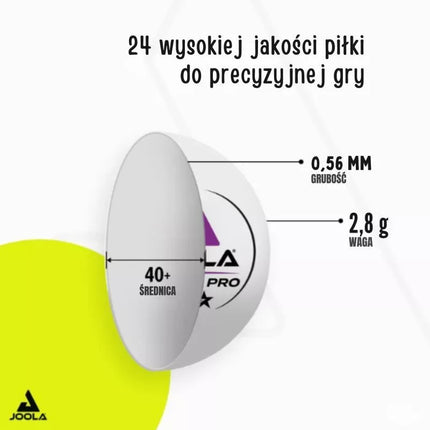 JOOLA PRO 3 ŽVAIGŽDUČIŲ STALO TENISO KAMUOLIUKAI 24 VNT. BALTI