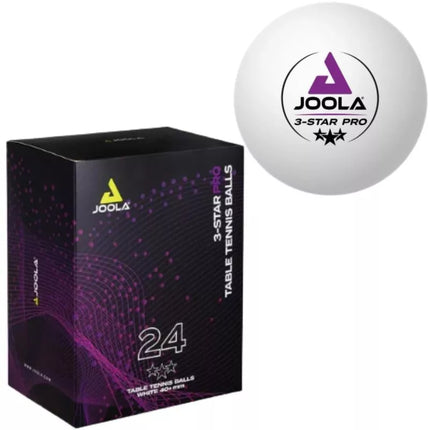 JOOLA PRO 3 ŽVAIGŽDUČIŲ STALO TENISO KAMUOLIUKAI 24 VNT. BALTI