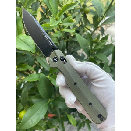 KNIVESPL The First – alyvuogių žalios spalvos G10 peilis su 14C28N plieno geležte
