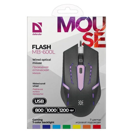 Laidinė optinė pelė Defender Flash MB-600L, LED, 1200 DPI, 4 mygtukai, 52600
