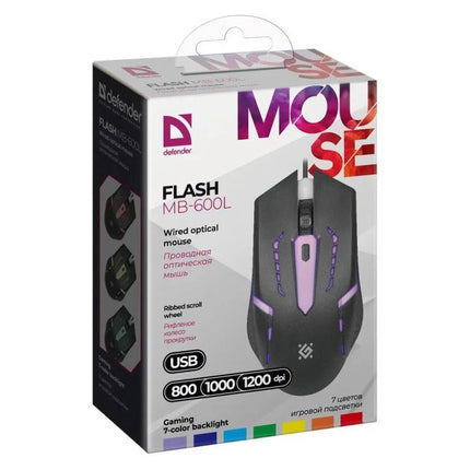 Laidinė optinė pelė Defender Flash MB-600L, LED, 1200 DPI, 4 mygtukai, 52600
