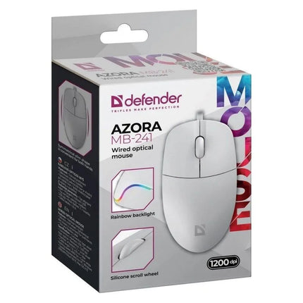 Laidinė pelė Defender Azora MB-241, optinė, 1200 DPI, 3 mygtukai, balta, 52242