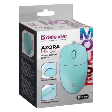 Laidinė pelė DEFENDER AZORA MB-241, optinė, 1200DPI, 3 mygtukai, mėtų spalvos, 52243