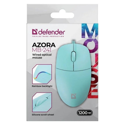 Laidinė pelė DEFENDER AZORA MB-241, optinė, 1200DPI, 3 mygtukai, mėtų spalvos, 52243