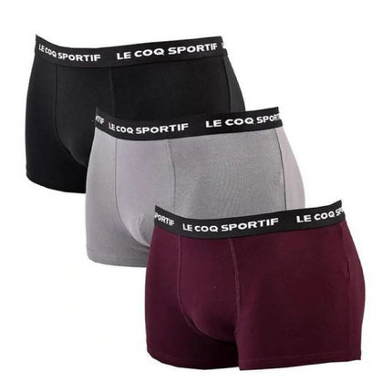Le Coq Sportif vyriškos bokserės, 3 vnt. pakuotė, juodos, pilkos ir bordo spalvos