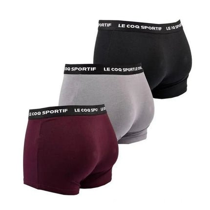 Le Coq Sportif vyriškos bokserės, 3 vnt. pakuotė, juodos, pilkos ir bordo spalvos