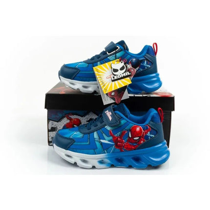 Leomil vaikiški sportiniai bateliai Spiderman lengvi su „velcro“ užsegimu ir LED lemputėmis, mėlyni
