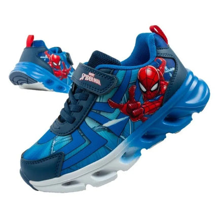 Leomil vaikiški sportiniai bateliai Spiderman lengvi su „velcro“ užsegimu ir LED lemputėmis, mėlyni