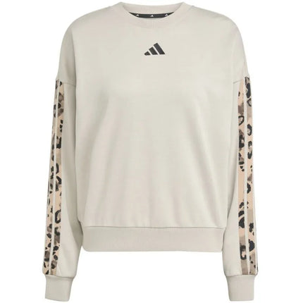 Moterims adidas French Terry džemperis su gyvūninio rašto 3 juostelėmis, kreminės spalvos, JM1836