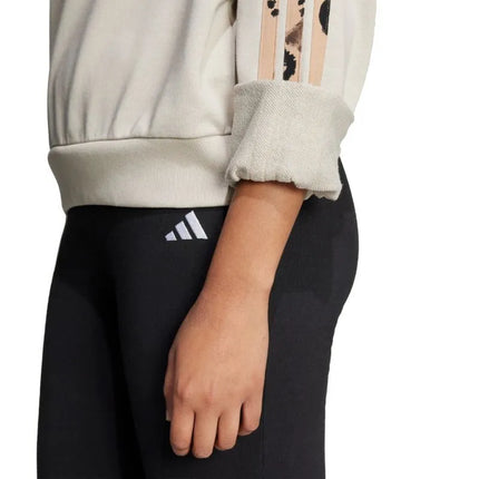 Moterims adidas French Terry džemperis su gyvūninio rašto 3 juostelėmis, kreminės spalvos, JM1836