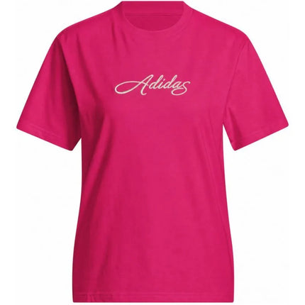 Moteriški marškinėliai adidas Cursive Wordmark Graphic Fuchsia KT2611
