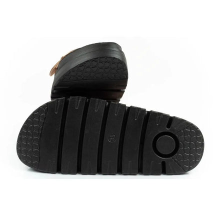 Moteriškos šlepetės Lee Cooper, auksinės, patogios, ant platformos, madingos
