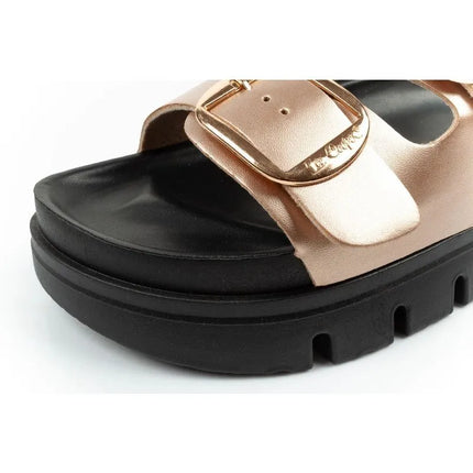 Moteriškos šlepetės Lee Cooper, auksinės, patogios, ant platformos, madingos