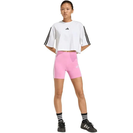 Moterų adidas Essentials 3-Stripes aukšto liemens dviratininko šortai, rožiniai, KT1625