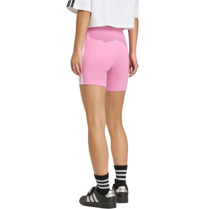 Moterų adidas Essentials 3-Stripes aukšto liemens dviratininko šortai, rožiniai, KT1625