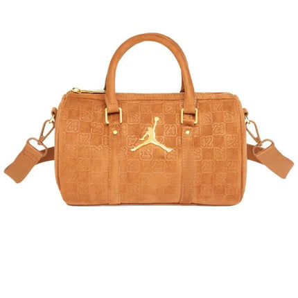 Moterų „Air Jordan“ zomšinis monogramos mini krepšys „Duffel“, 3 l, konjako spalvos – MA09209-X6X